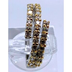 Vintage Two Tone Silver Gold Triple Row Bypass‎ Wrap Ring Crossover Band Size 7